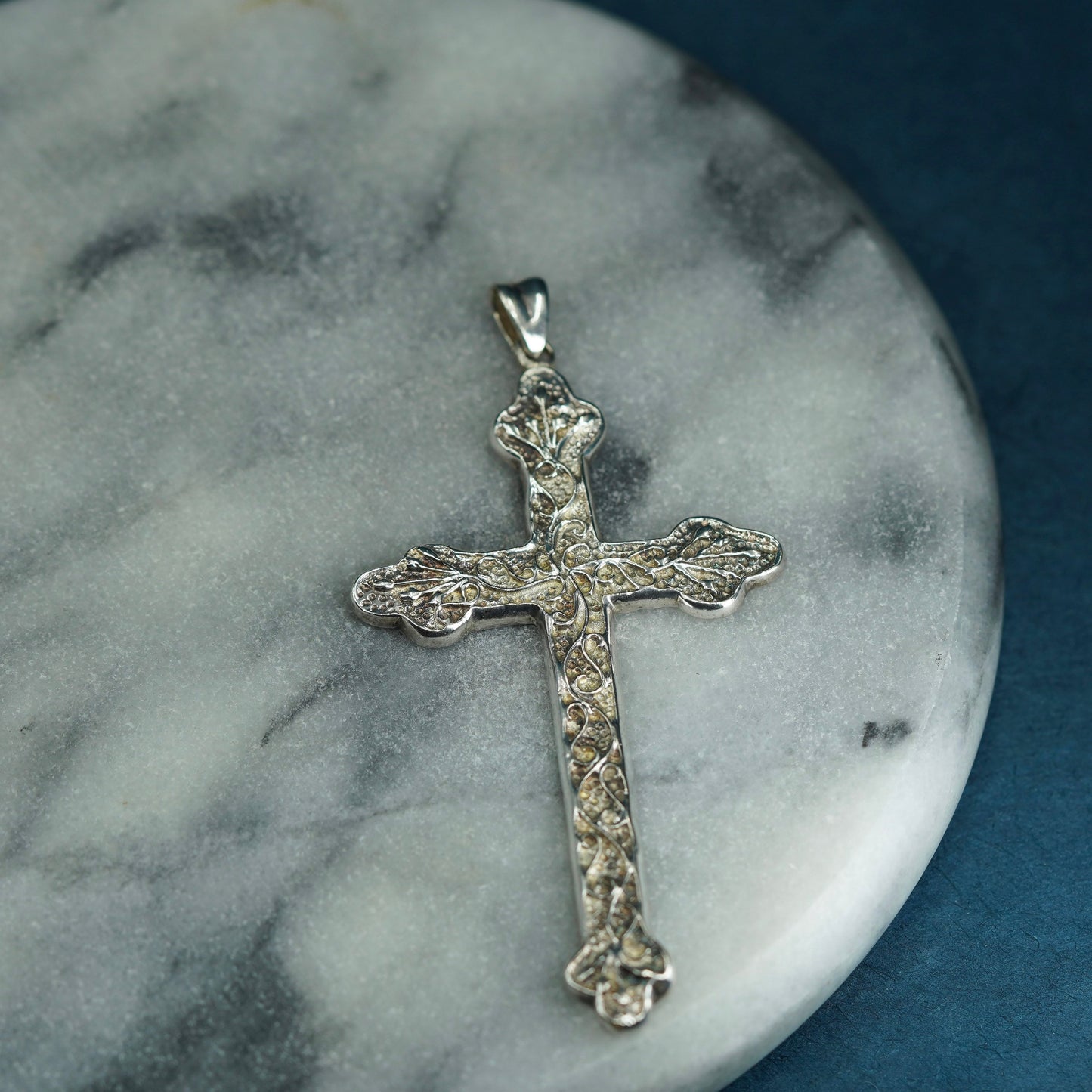 Vintage sterling silver handmade pendant, textured huge 925 cross