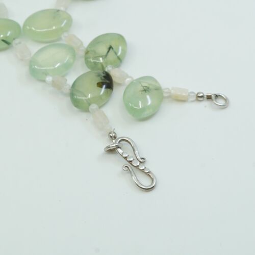 16”, designer Sterling Silver 925 necklace w/ nugget jade W/ Moonstone