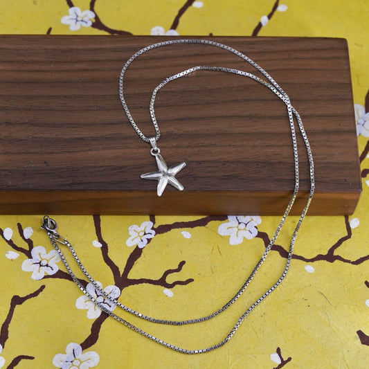 24”, Italian sterling silver box chain necklace with 925 star, starfish pendant