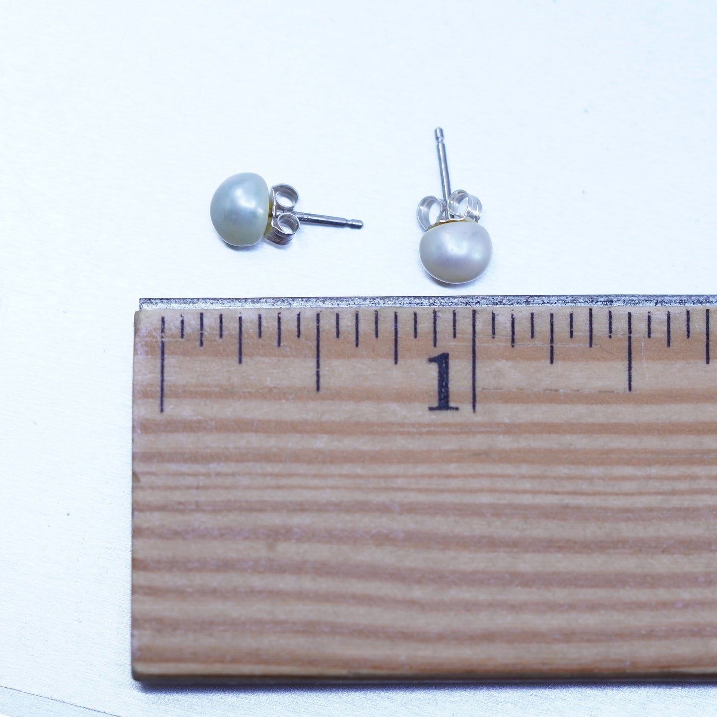 5mm, Vintage Sterling 925 silver handmade earrings, studs with pearl