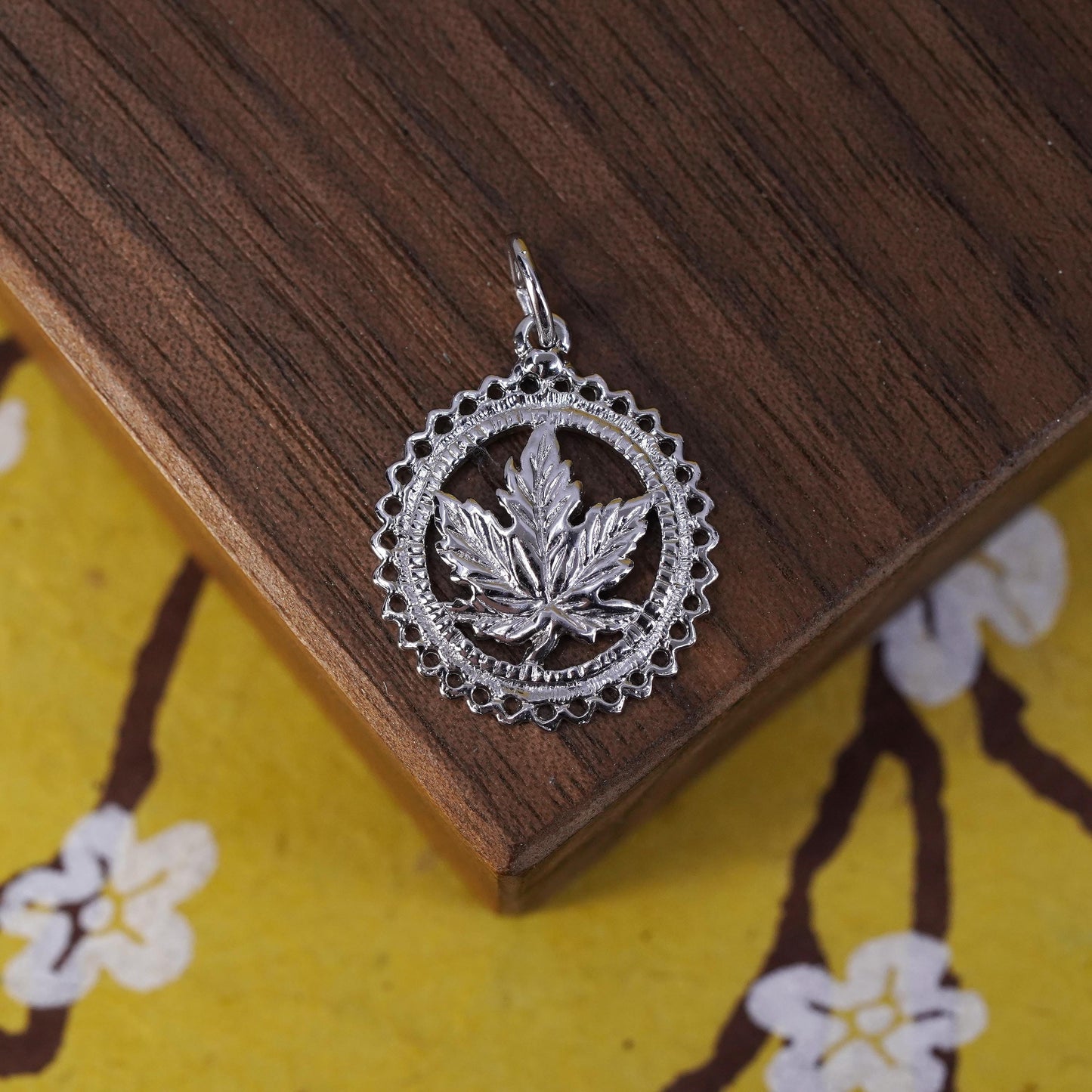 Vintage Sterling silver handmade charm, 925 silver leaf pendant