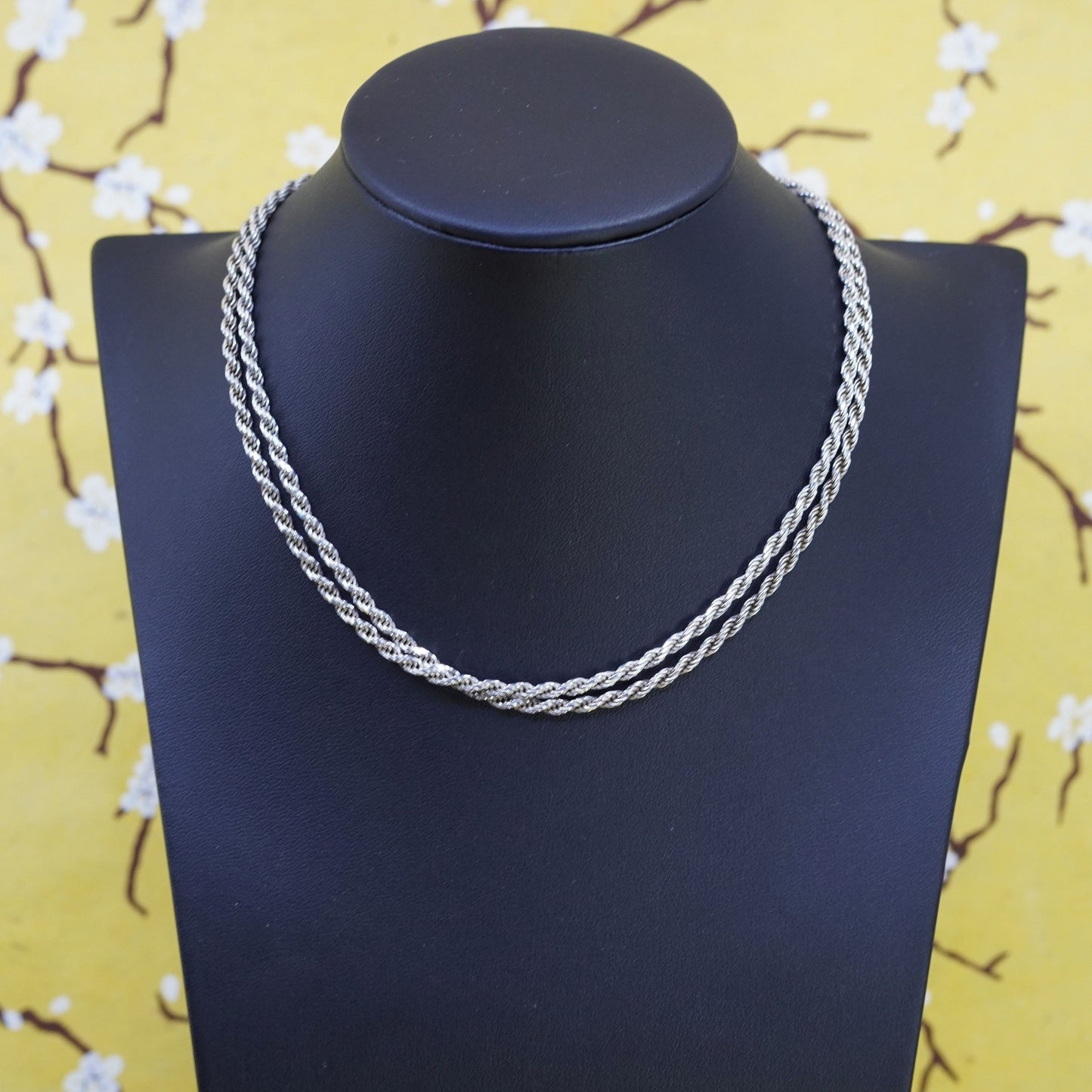 30”, 3mm, vintage Sterling silver necklace, Italy diamond 925 rope chain