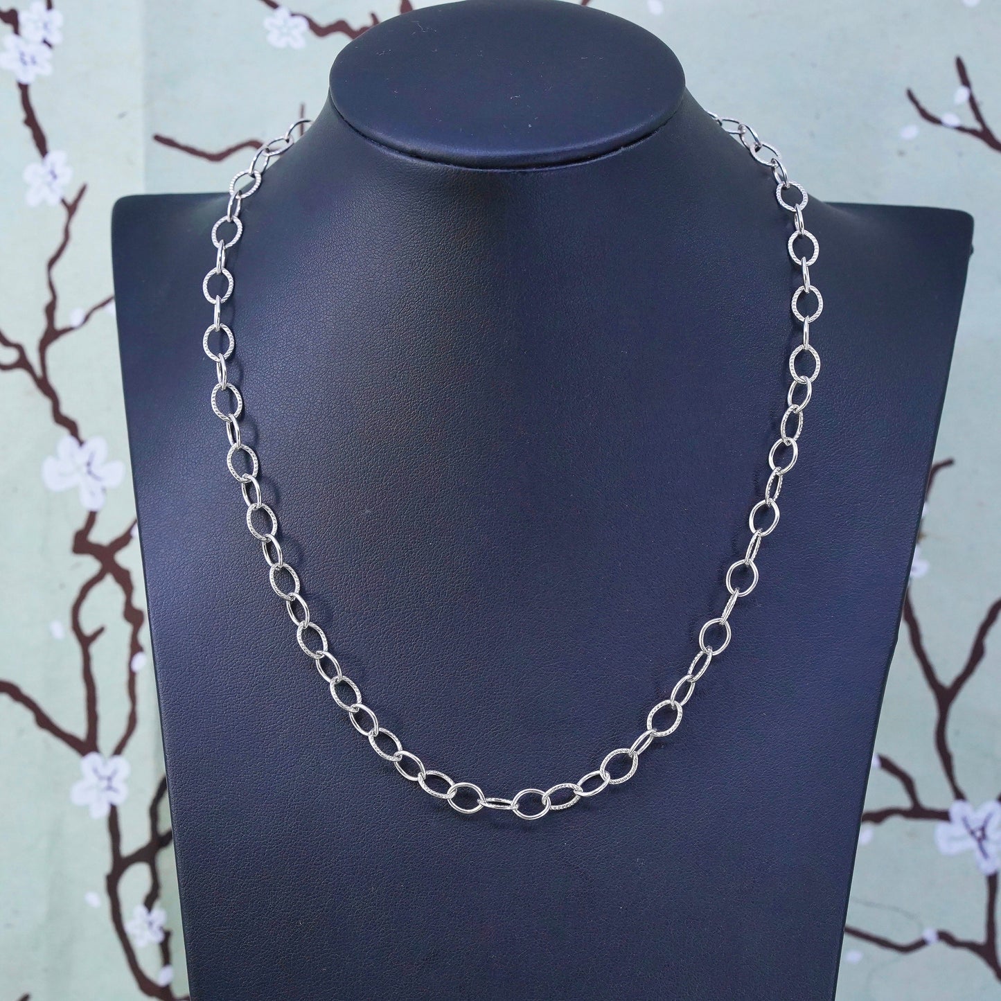 18", sterling silver charm necklace, 925 handmade textured circle link chain