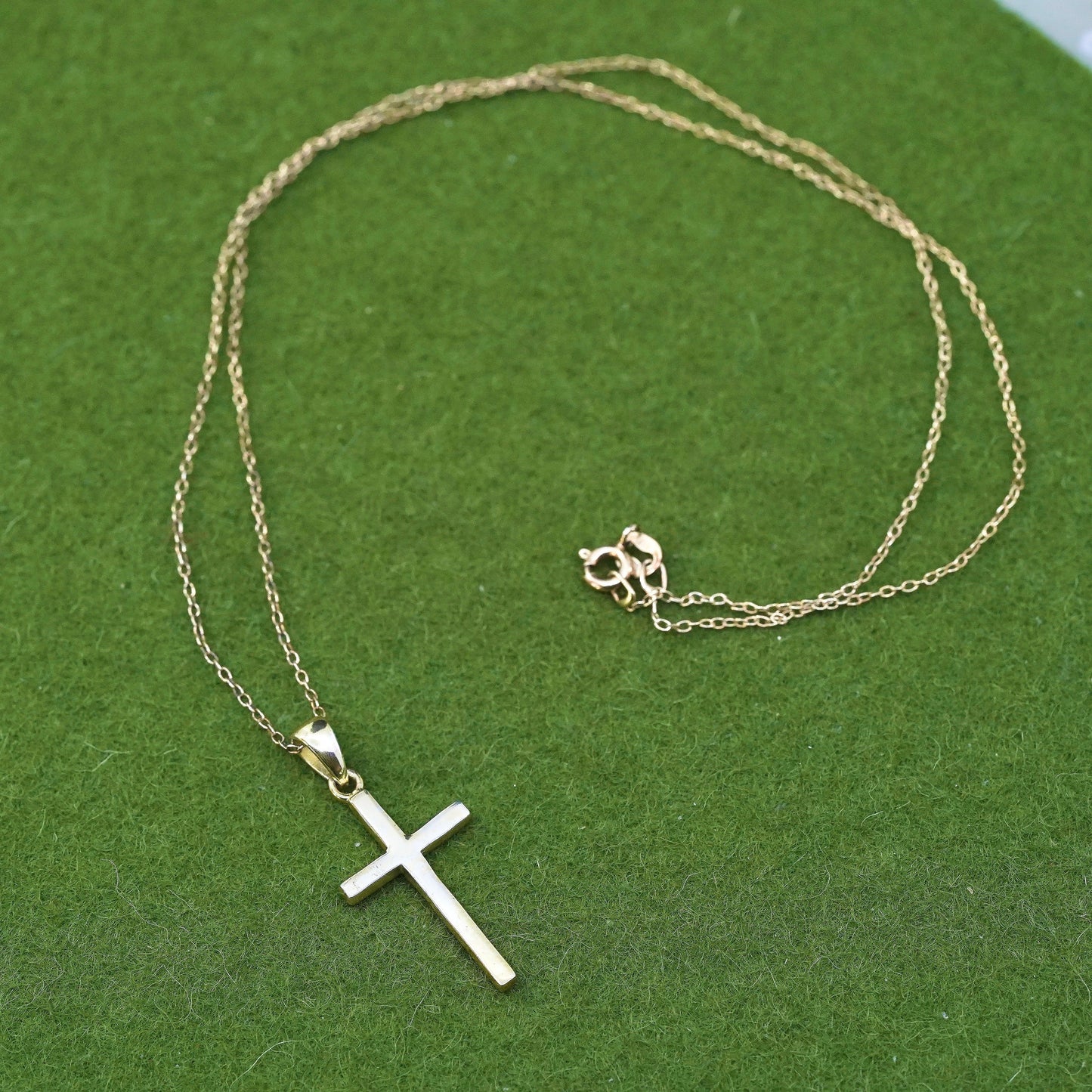 18”, vermeil yellow gold Sterling silver necklace, 925 circle chain cross