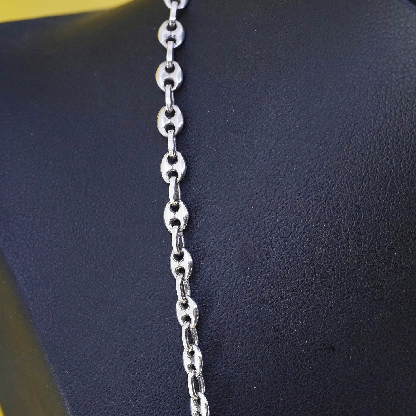 30” 4mm, vintage Sterling silver puffy anchor chain, Italy 925 necklace