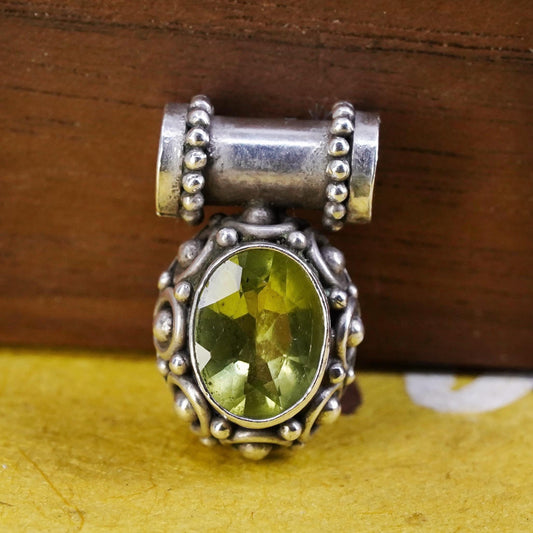 Vintage Sterling 925 silver handmade charm pendant with peridot