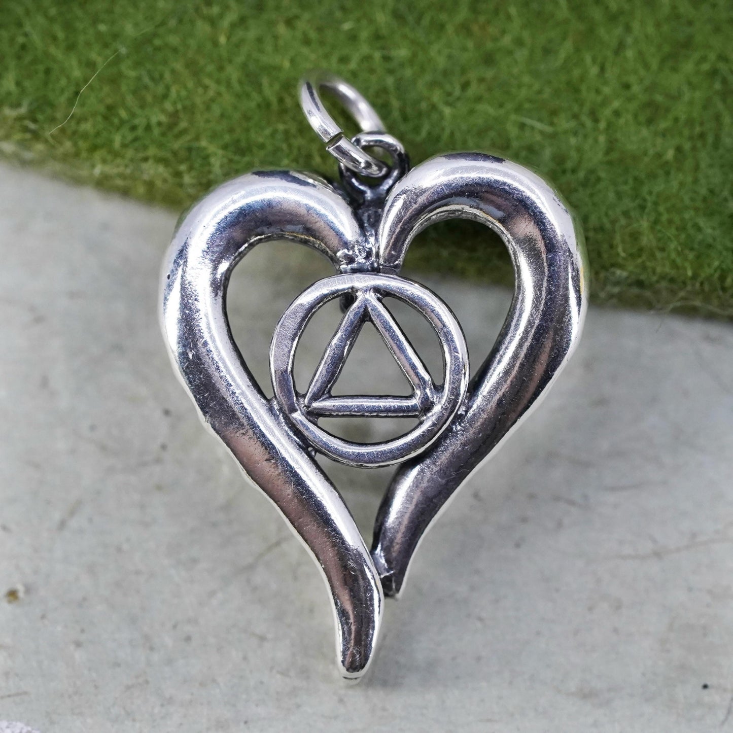 Vintage handmade sterling silver pendant, 925 heart charm