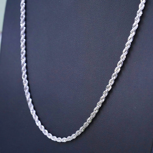 20”, 3mm, vintage Sterling silver necklace, 925 rope chain