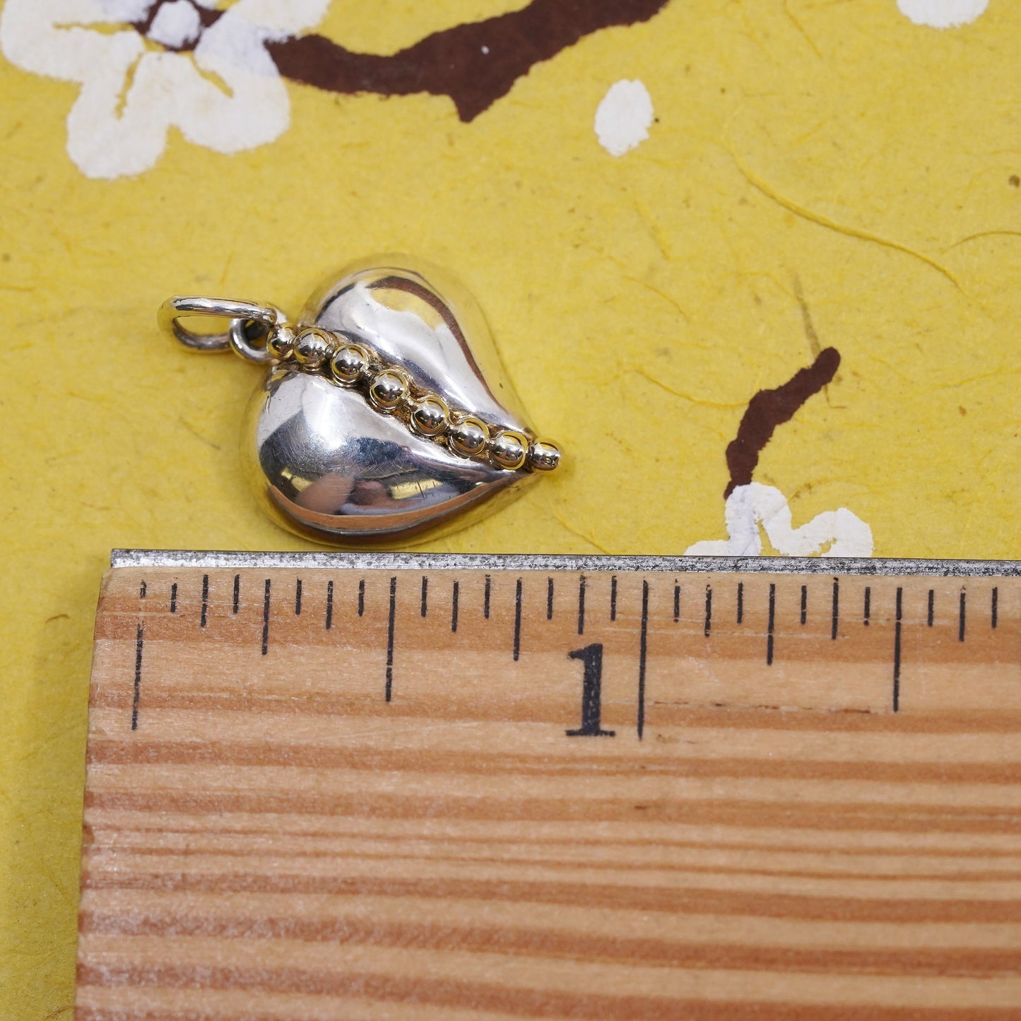 Vintage Sterling silver handmade pendant, 925 heart charm with beads