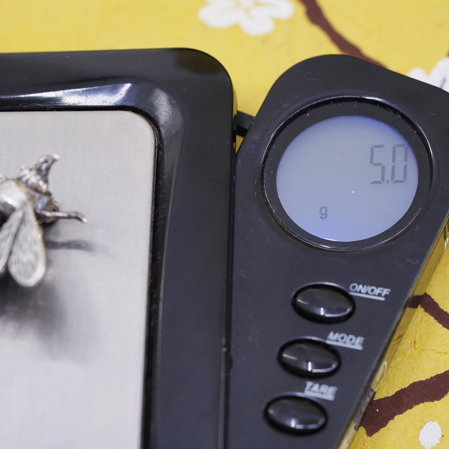 VTG handmade sterling silver brooch, Solid 925 silver bee marcasite obsidian