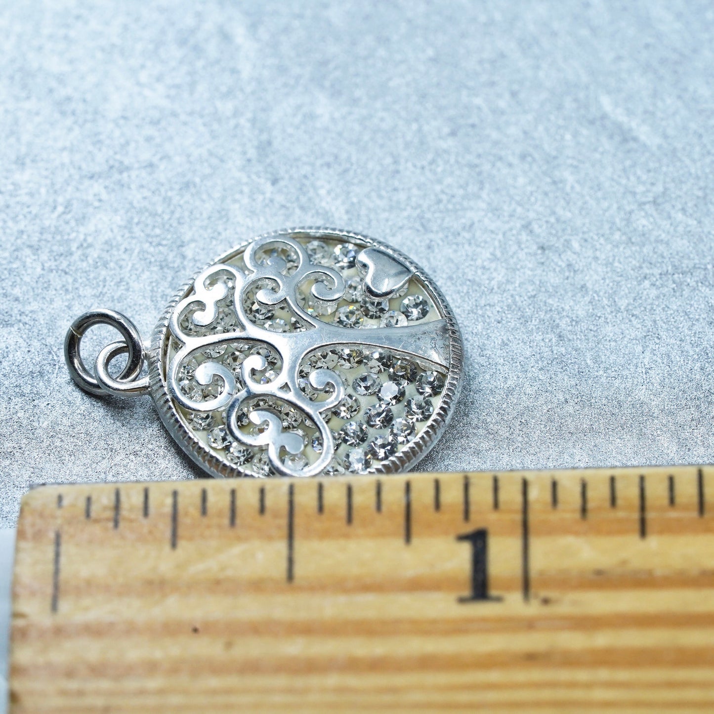 vintage handmade sterling 925 silver family tree pendant with cluster cz