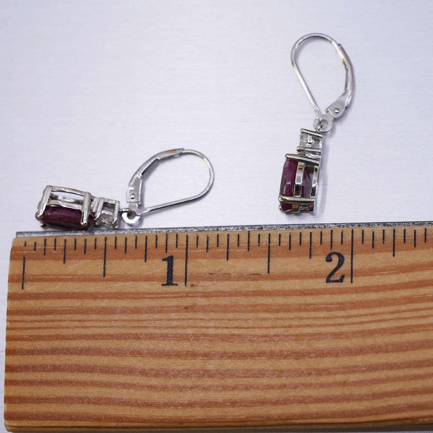 Vintage Sterling 925 silver handmade earrings with natural ruby