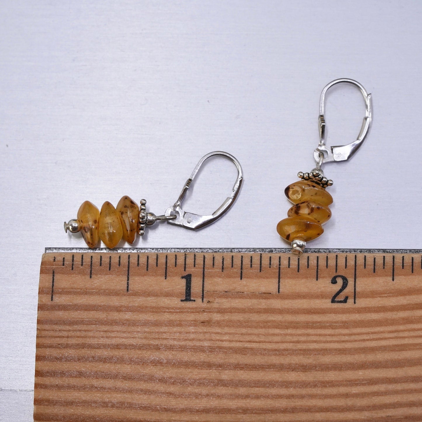 Vintage Sterling 925 silver handmade earrings with Amber nugget