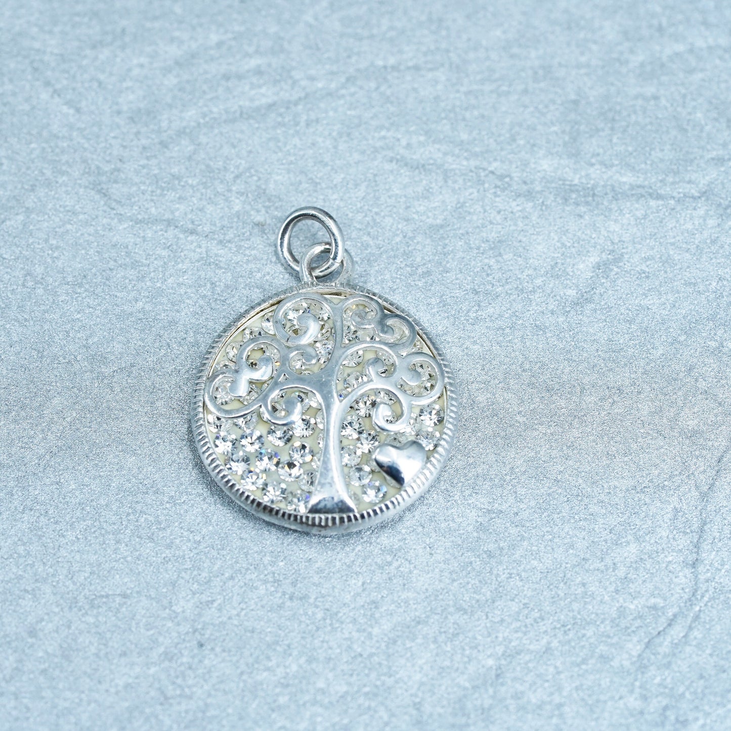 vintage handmade sterling 925 silver family tree pendant with cluster cz