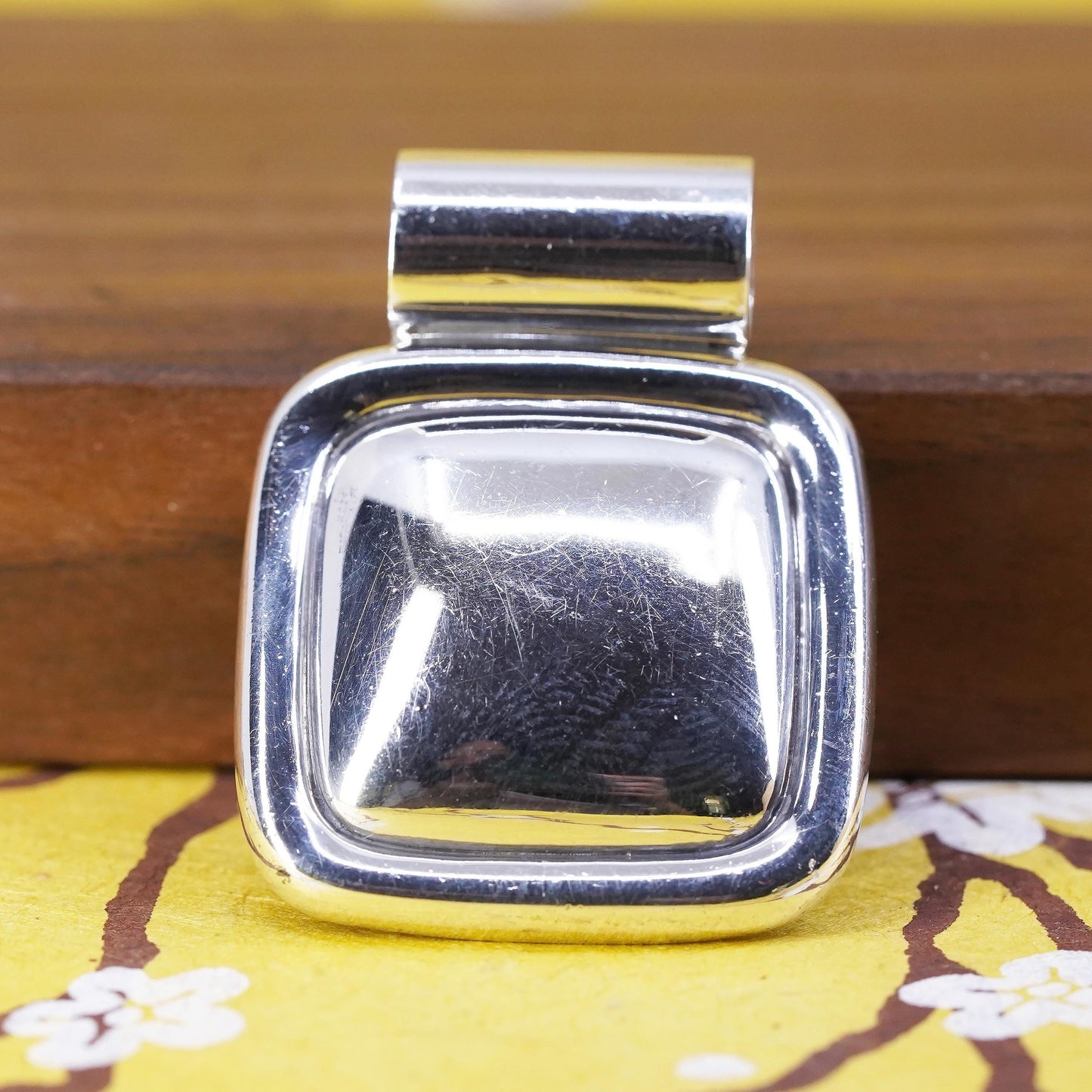 Vintage Mexican handmade sterling 925 silver ribbed square pendant