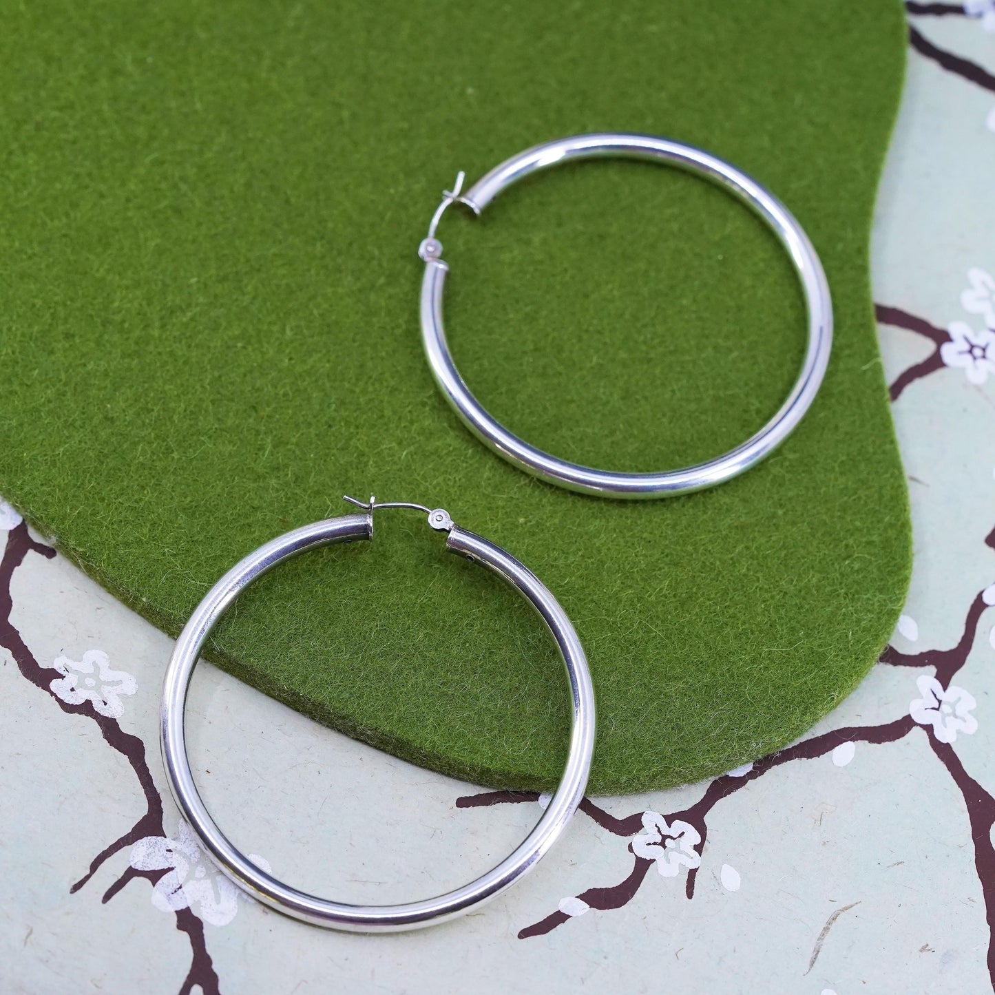 2.25”, VTG sterling silver loop earrings, fashion minimalist primitive hoops