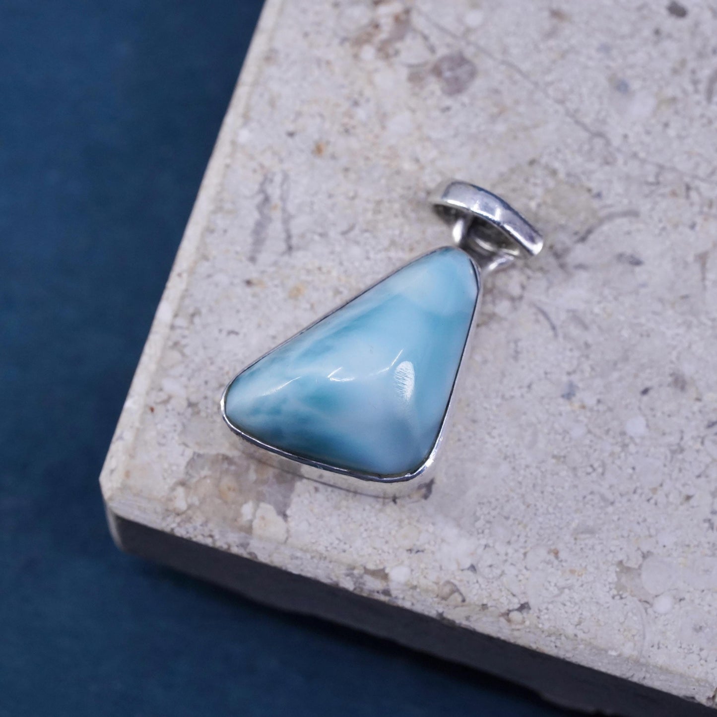 Vintage Sterling 925 Silver Handmade Pendant with pyramid Larimar