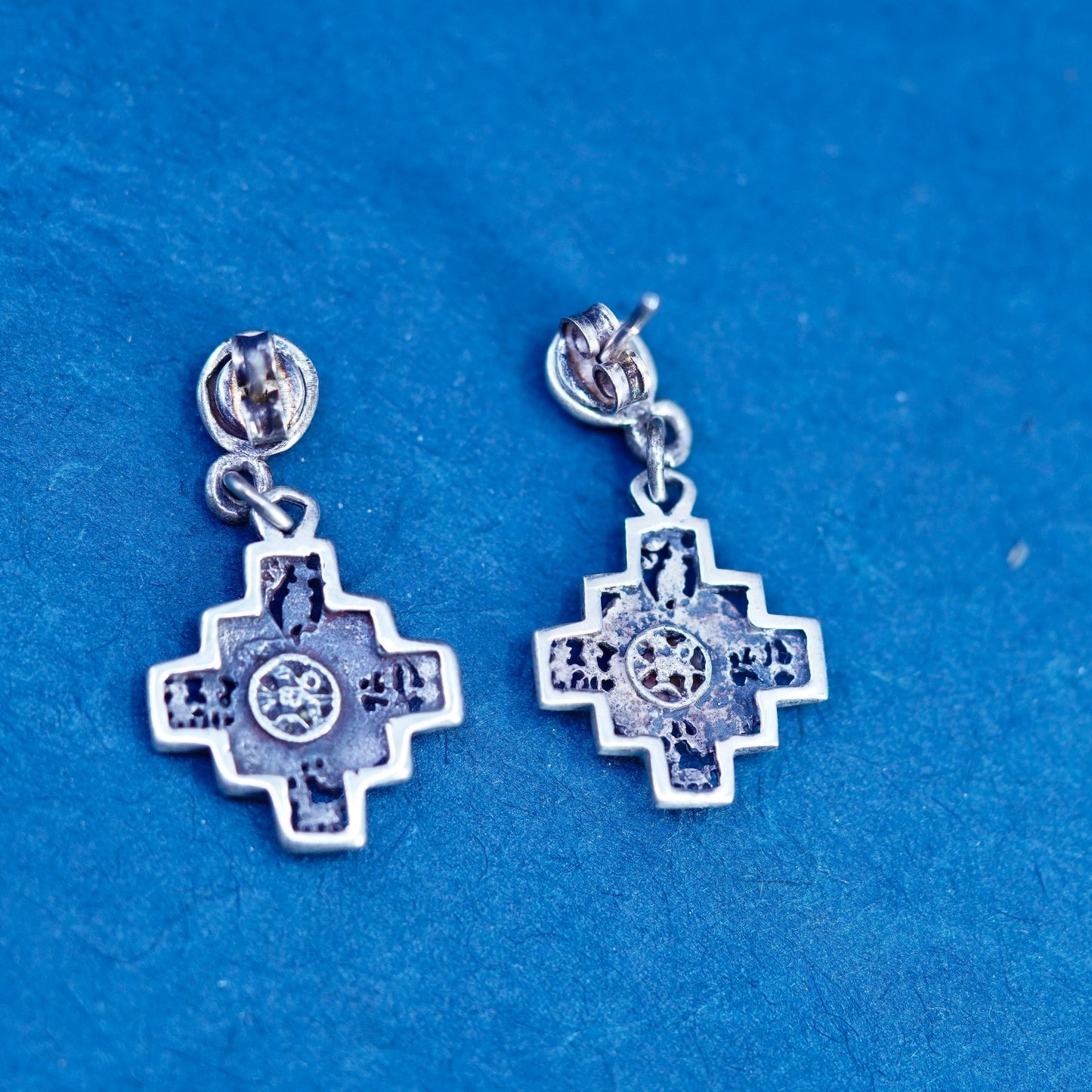 Sterling silver handmade earrings, 925 filigree bali cross dangles with coral