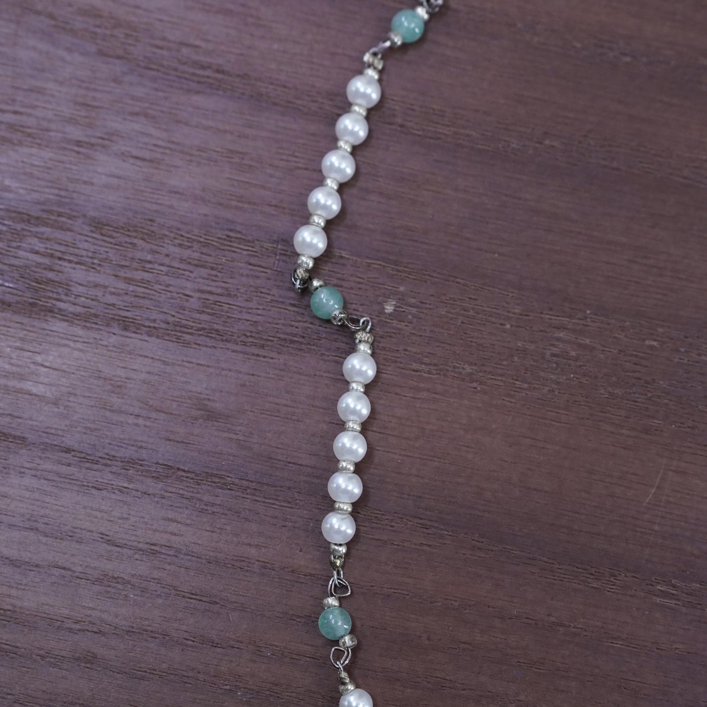 16”, Sterling silver 925 handmade necklace with 4mm freshwater pearl and jade