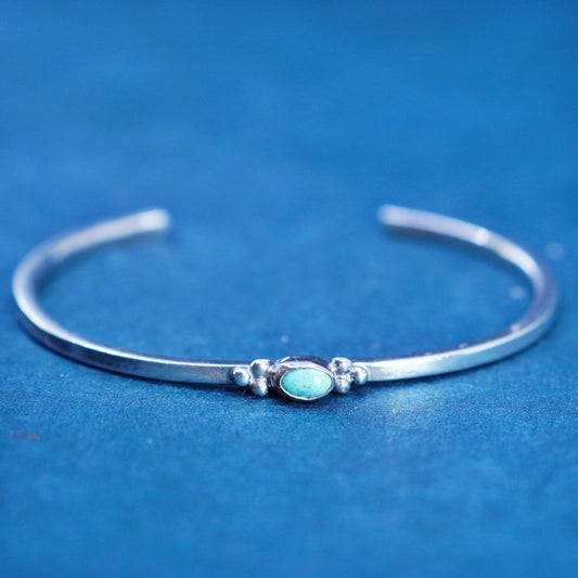 6”, Native American Sterling silver bracelet, stackable 925 cuff with turquoise