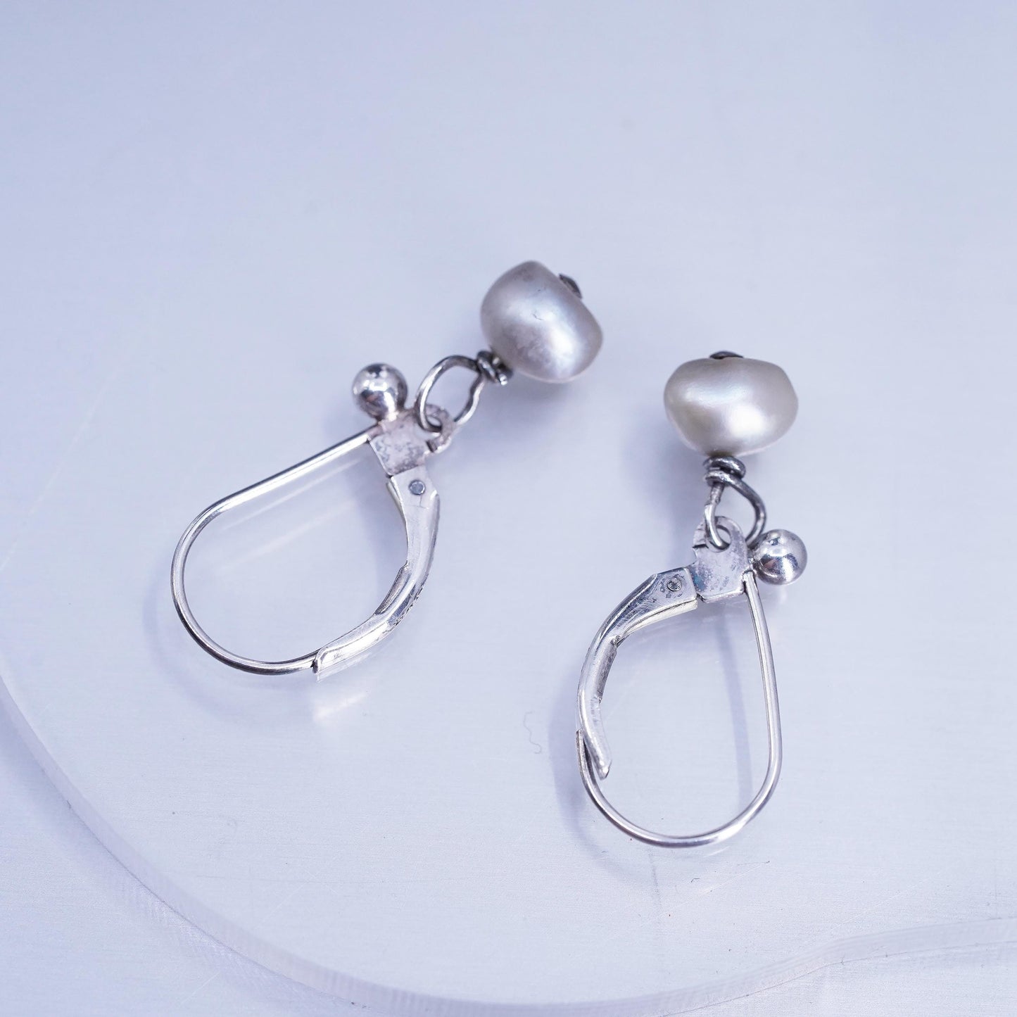 Vintage Sterling 925 silver handmade lever back earrings with pearl