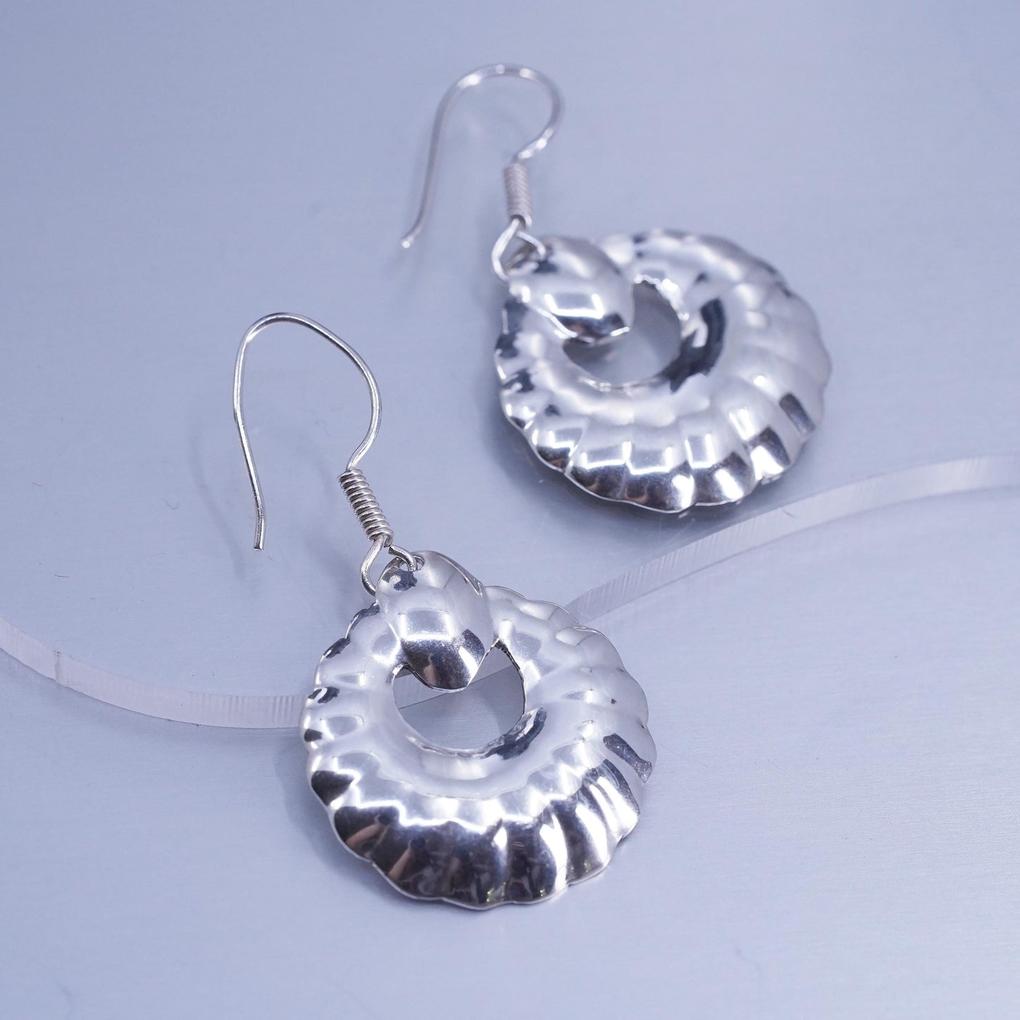 Vintage Mexican Sterling 925 silver handmade circle shell discs earrings