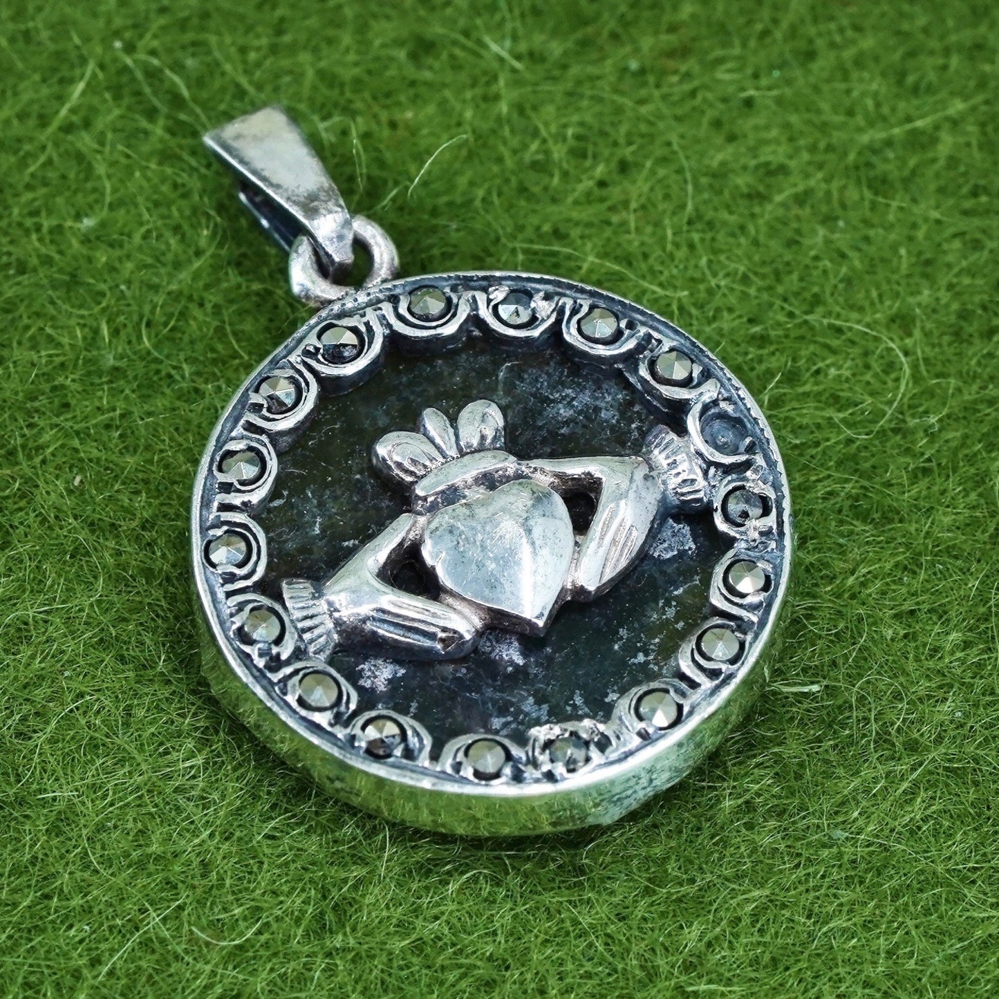 Irish sterling silver 925 handmade pendant with Connemara Marble and marcasite