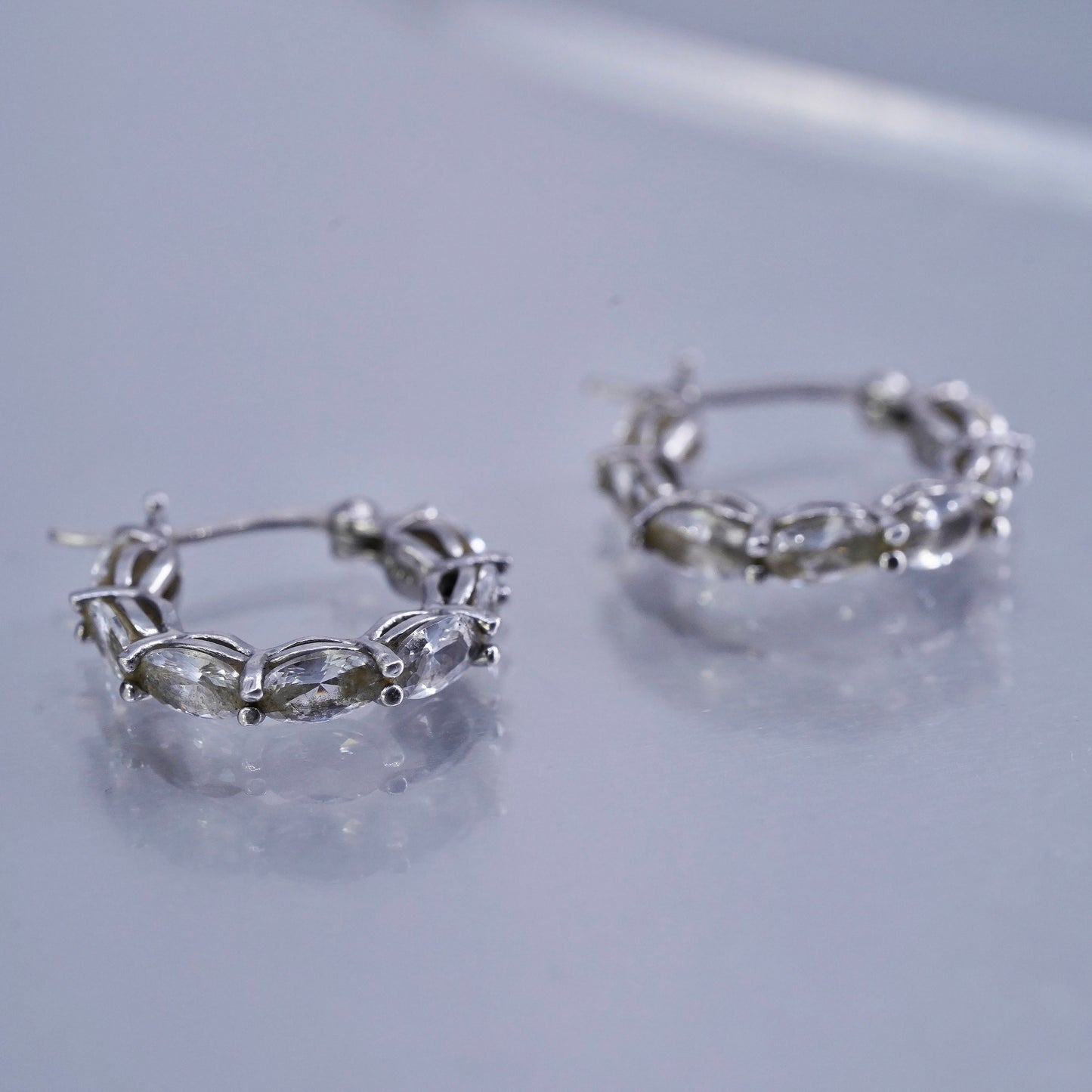 0.5”, vintage Sterling silver handmade earrings, 925 Huggie hoops with Cz