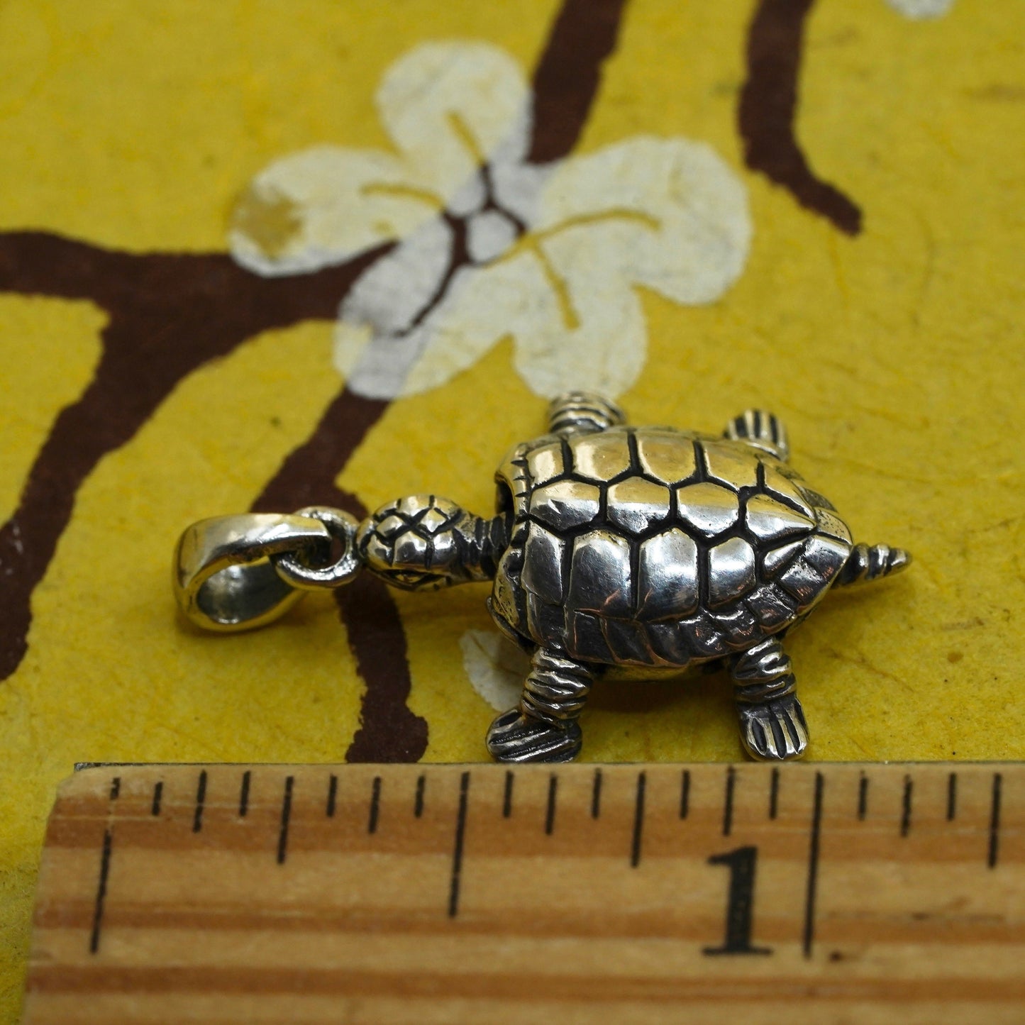 Vintage Sterling silver handmade pendant, 925 sea turtle