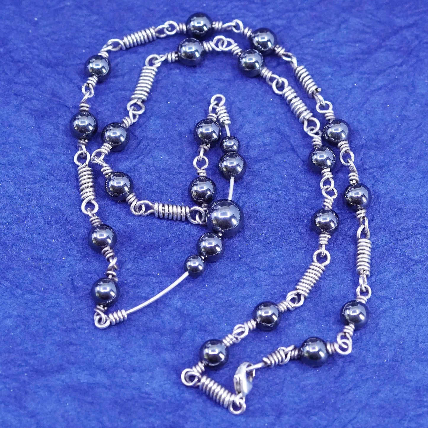 18”, Sterling silver handmade necklace, 925 wired chain with hematite beads