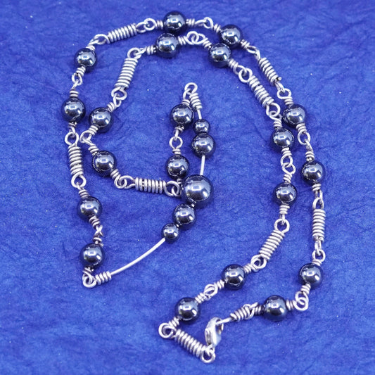 18”, Sterling silver handmade necklace, 925 wired chain with hematite beads