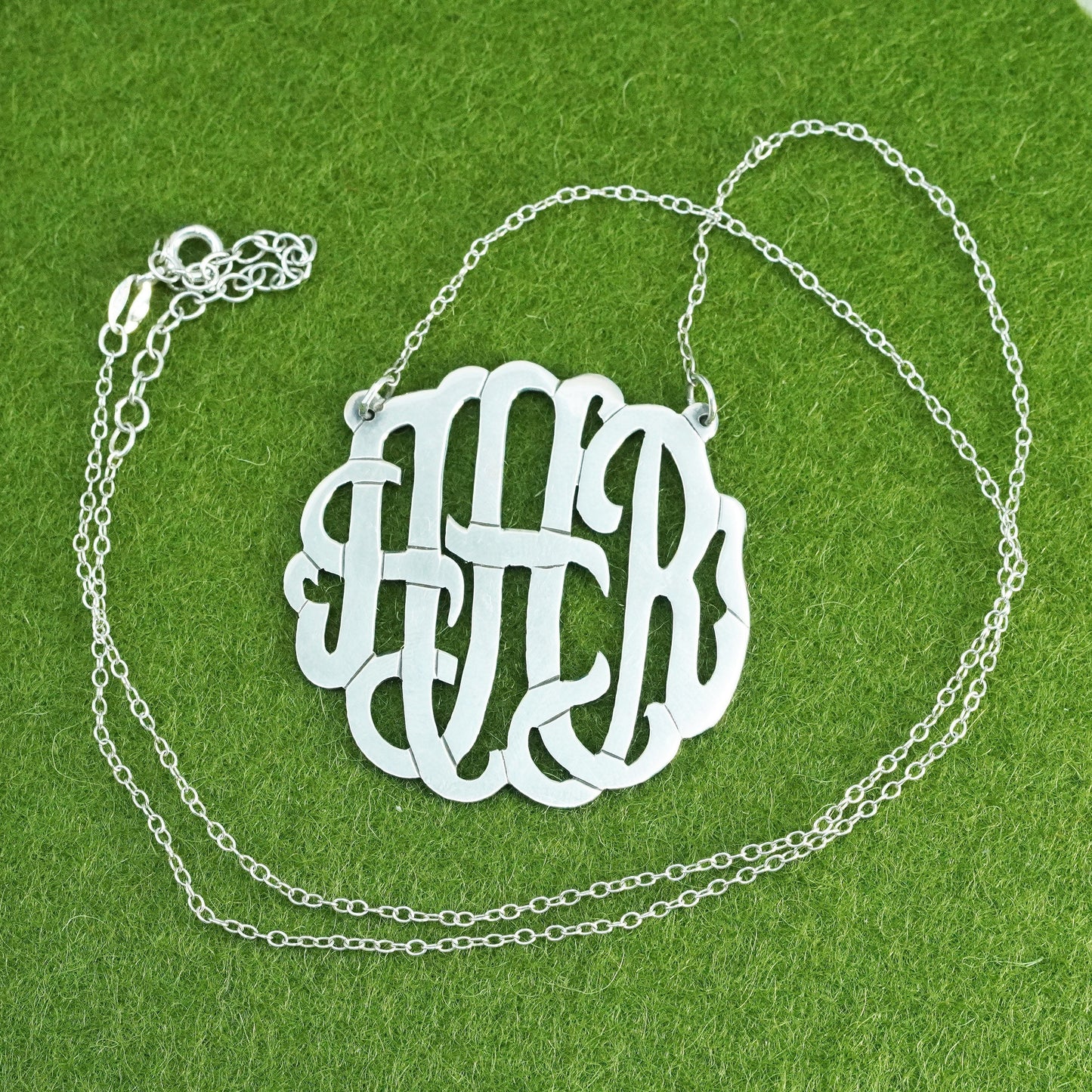 17+2”, sterling silver handmade necklace, circle chain monogram “AAR” pendant