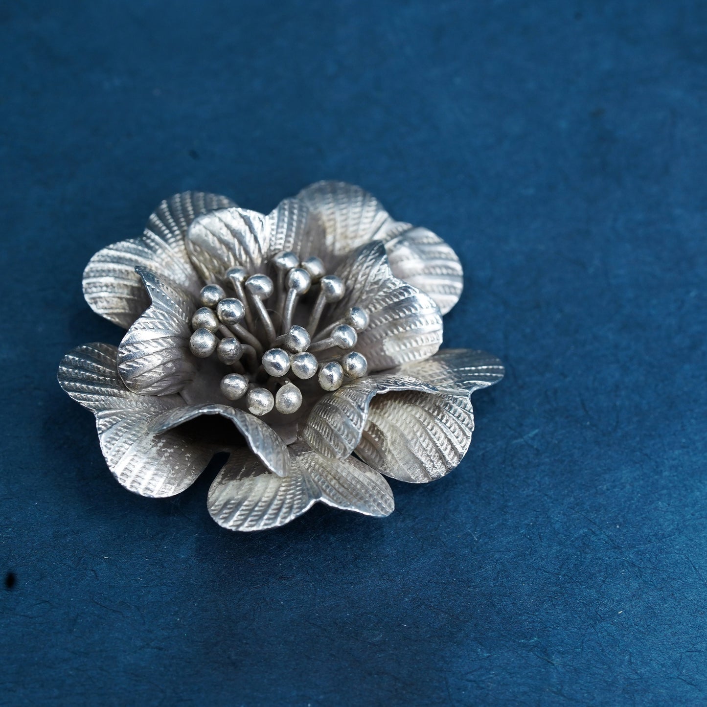 Vintage Sterling silver handmade pendant, 925 textured flower