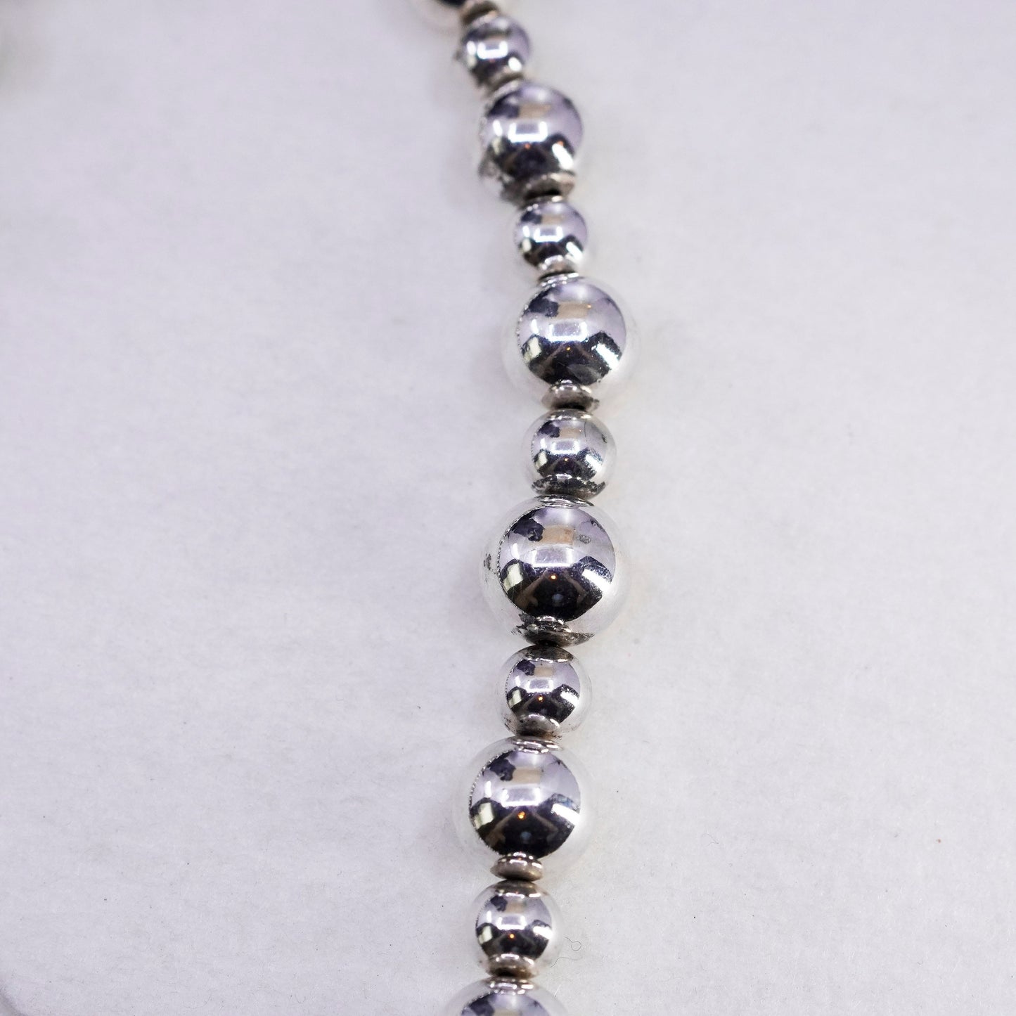 20”, vintage Sterling 925 silver handmade graduated bead chain necklace