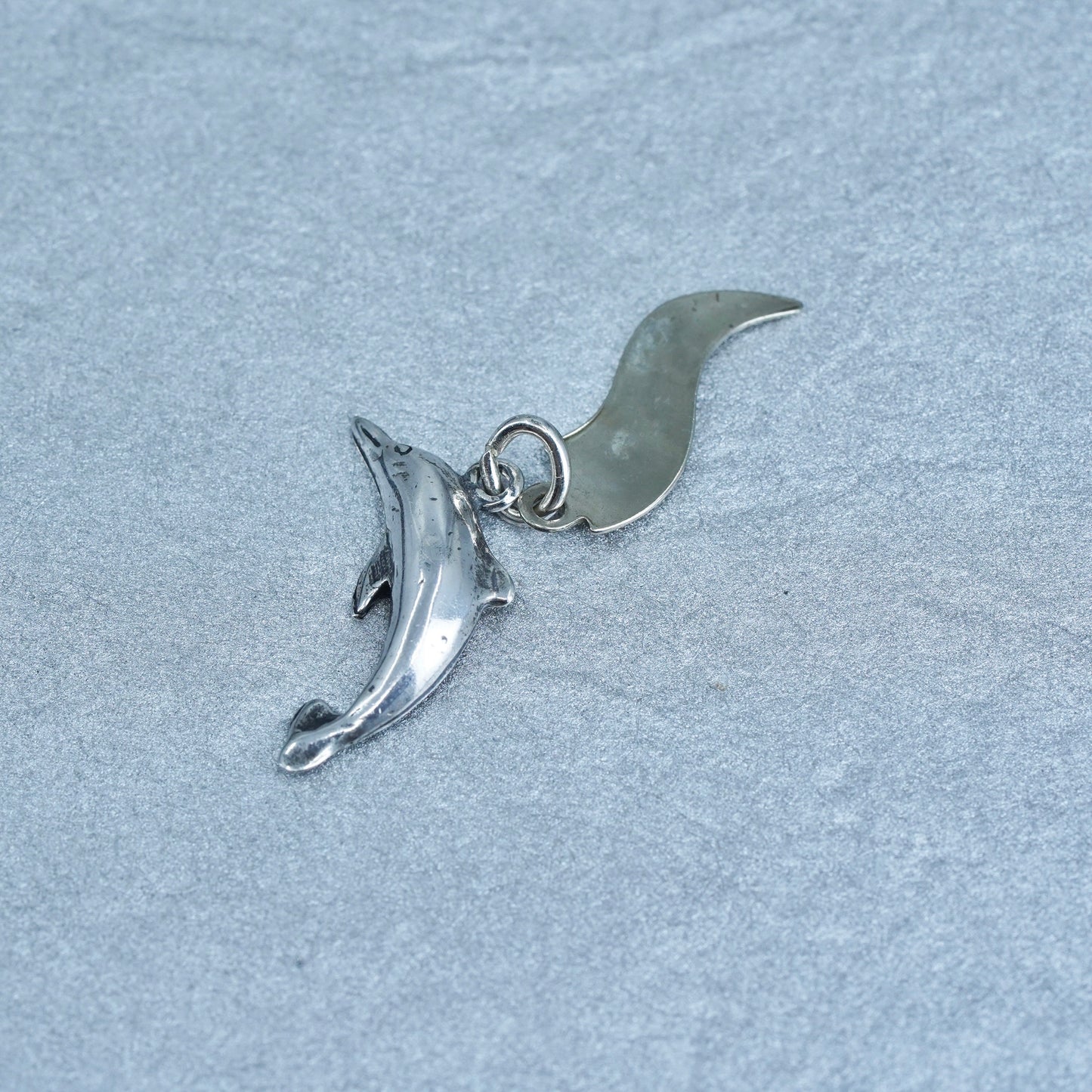 Antique Sterling silver handmade puffy 925 dolphin charm pendant
