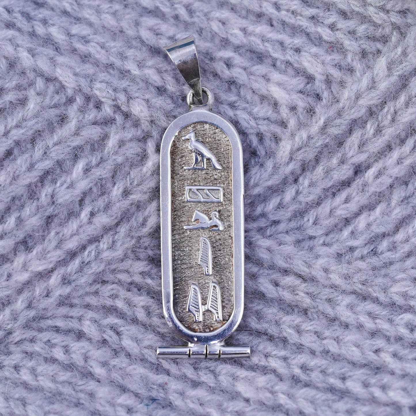 Egyptian Sterling 925 silver handmade pendant with eagle beetle knife relief