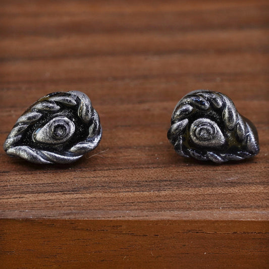 Vintage handmade Sterling silver earrings, 925 black resin studs