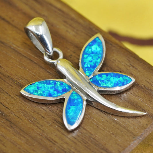 Vintage Sterling 925 silver handmade butterfly pendant with fire opal inlay