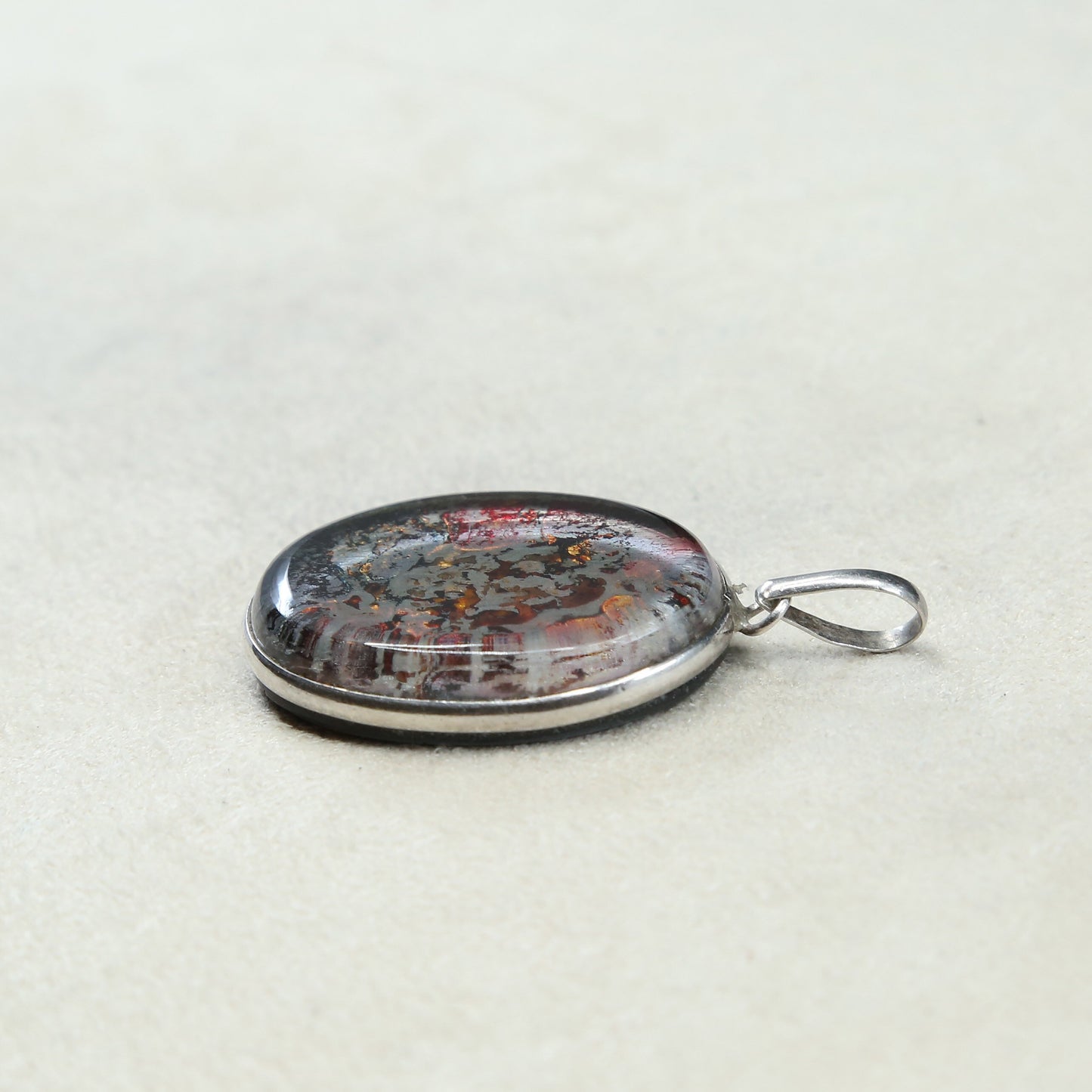 VTG sterling silver with handmade artisan oval dichroic glass pendant