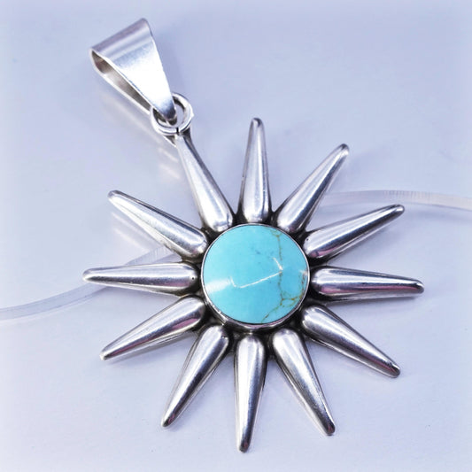 Vintage southwestern Mexican sterling 925 silver sun pendant with turquoise