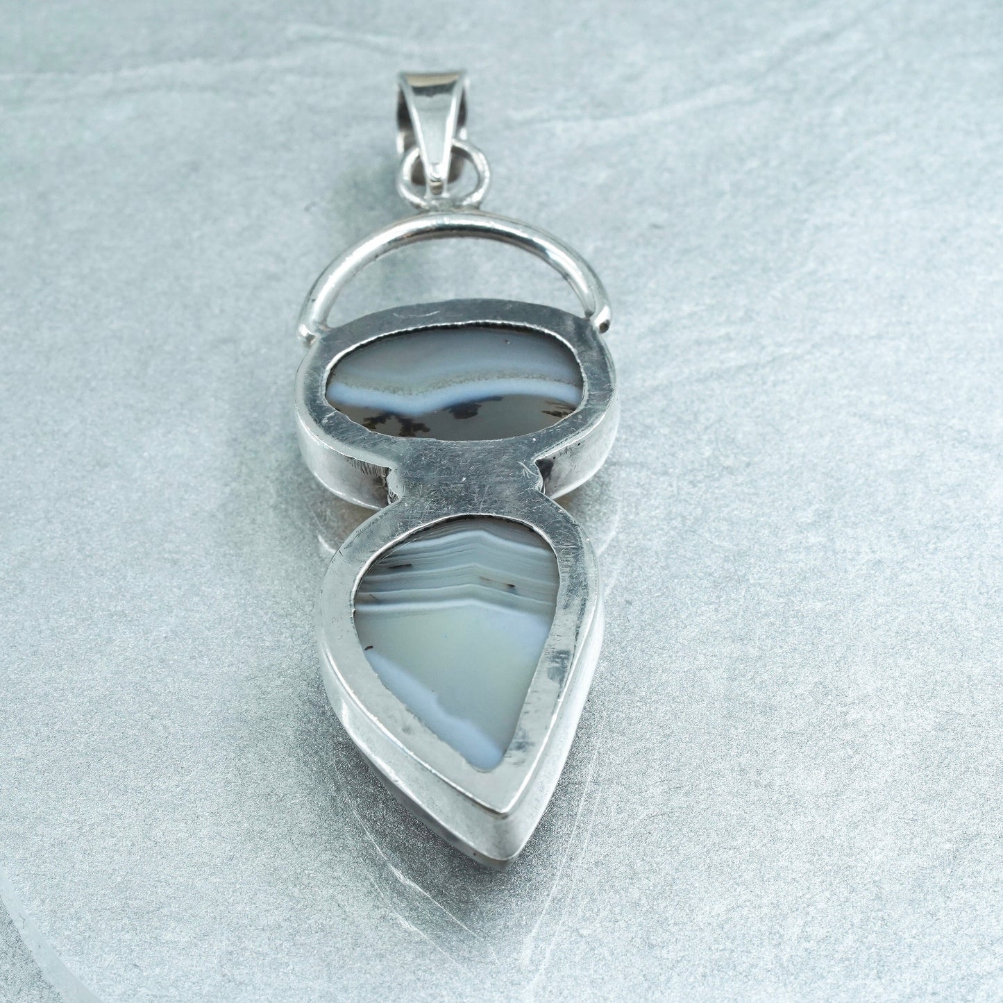 Vintage sterling 925 silver handmade pendant with teardrop dendritic agate