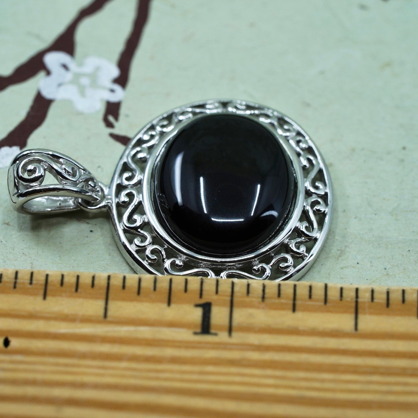 vintage handmade sterling 925 silver oval pendant with black onyx