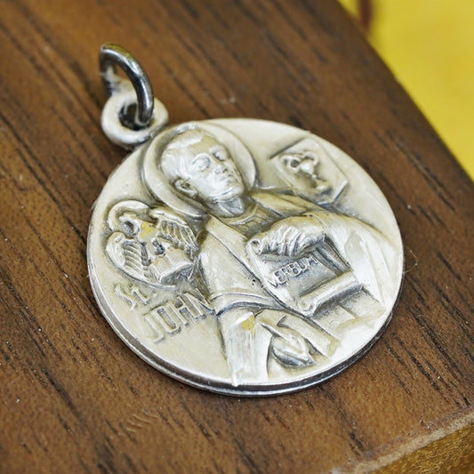 Vintage Sterling silver handmade pendant, 925 Saint John charm