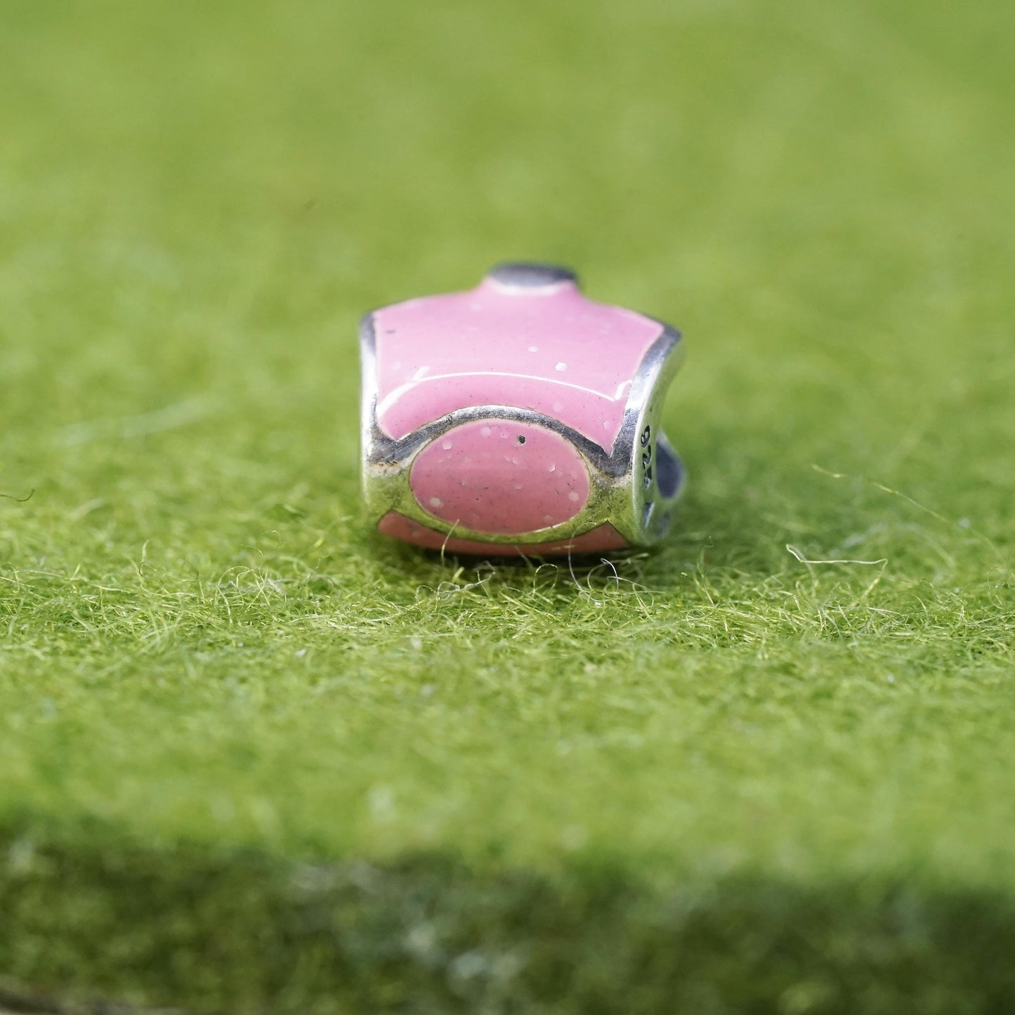 Vintage Sterling silver charm, 925 handbag pendant with pink enamel