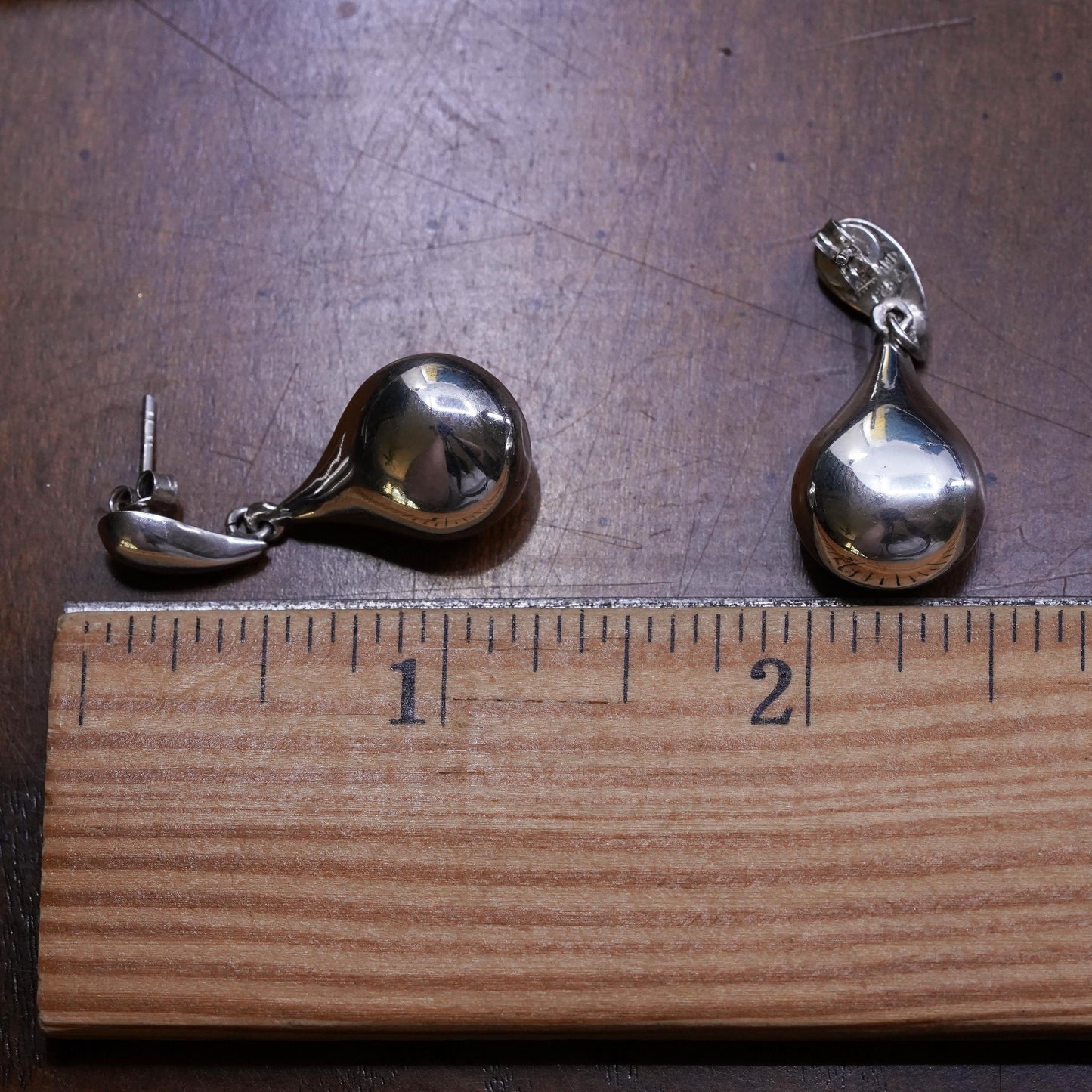 Vintage Sterling silver handmade earrings, polished 925 teardrop dangles