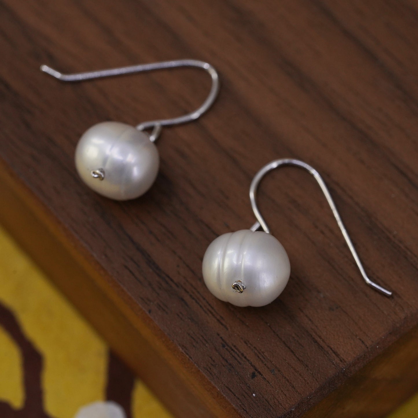 vintage Sterling silver handmade earrings, 925 studs with white pearl drops