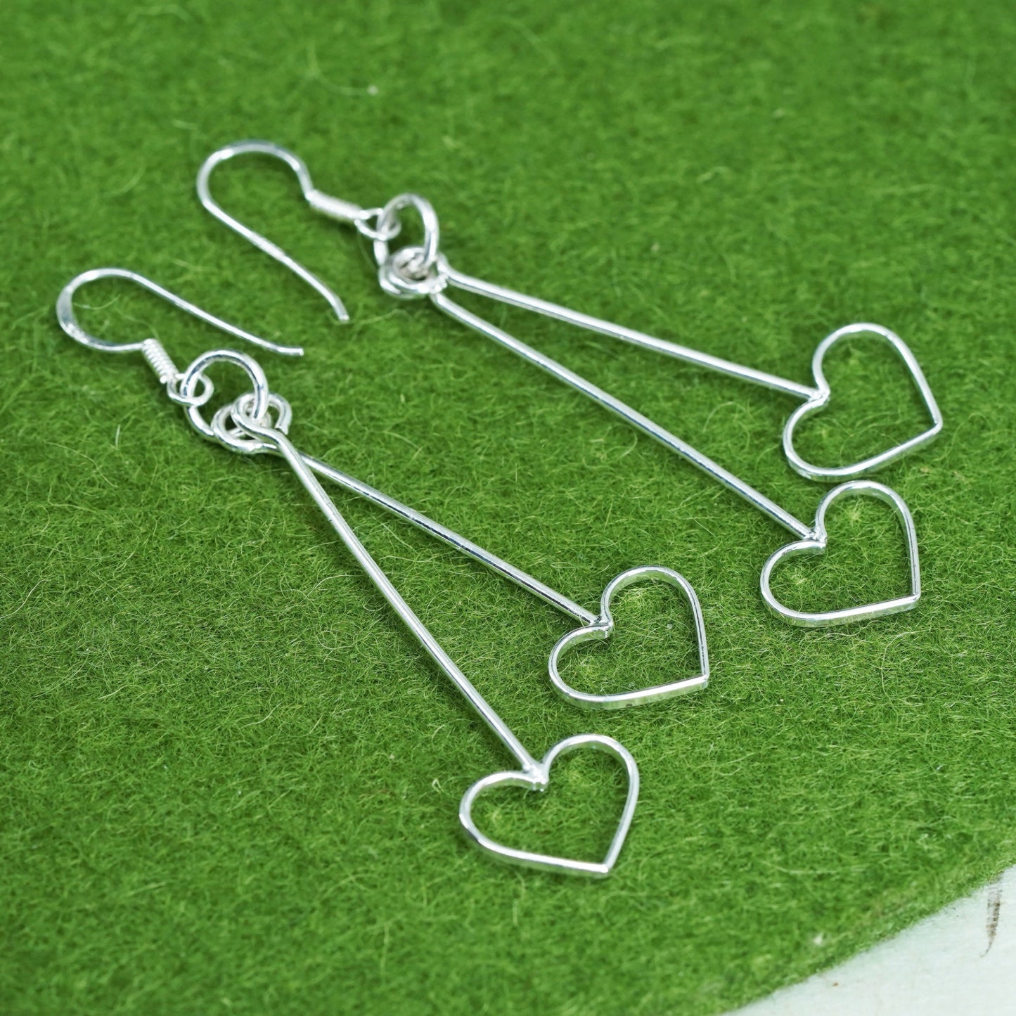 Vintage Sterling silver handmade earrings, solid 925 silver heart shaped drops