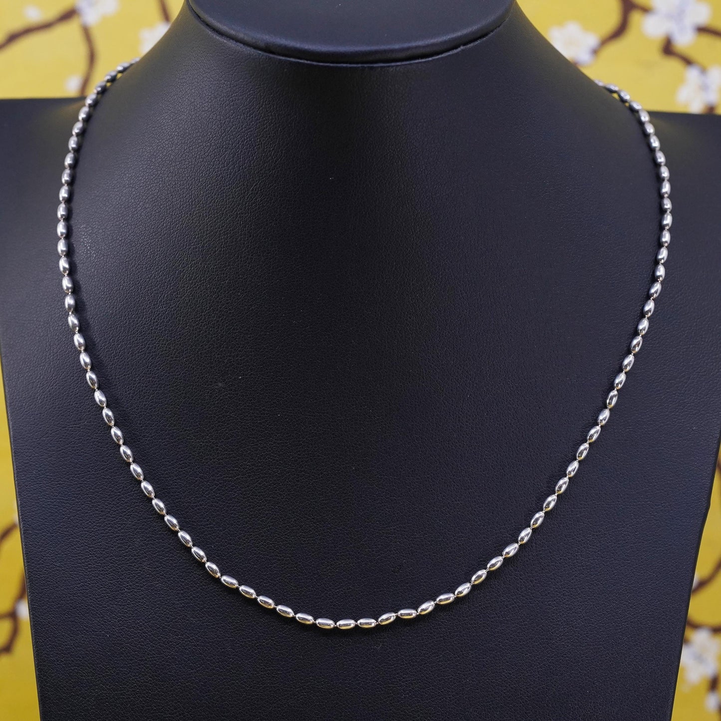 18", 2mm, vintage Sterling silver beads necklace, solid Italy 925 silver chain