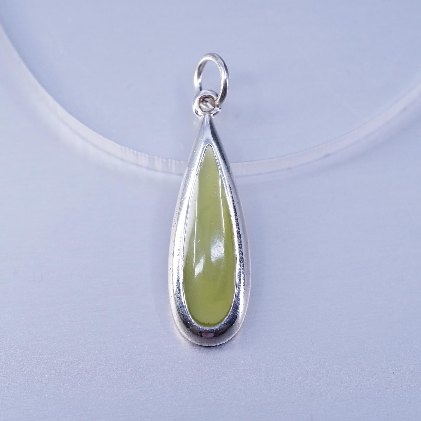 Vintage sterling 925 silver handmade charm pendant with teardrop jade inlay