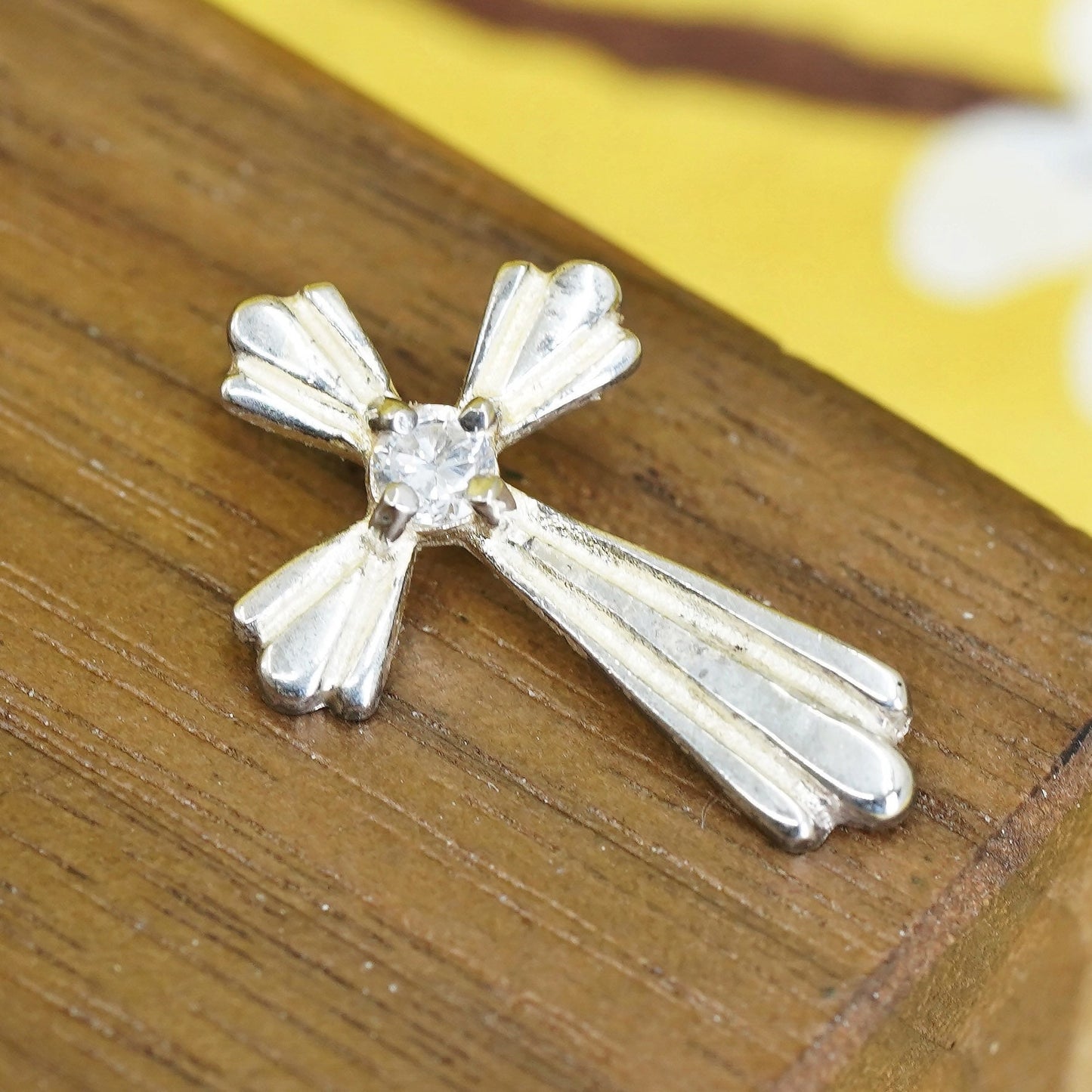 Vintage Sterling silver handmade pendant, 925 cross with Cz